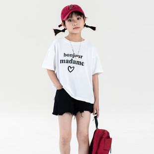 Singira24夏儿童纯色T恤清冷感宽松版型圆领短袖字母印花百搭日常