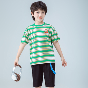 Singira童装中大童夏季2024新款儿童T恤条纹圆领休闲短袖潮流爆款