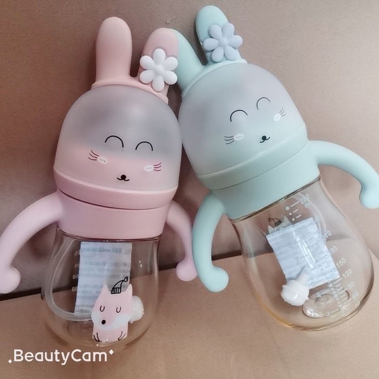 宽口径奶瓶卡通兔子新生儿ppsu宝宝软手柄儿童耐摔软硅胶宽口奶嘴