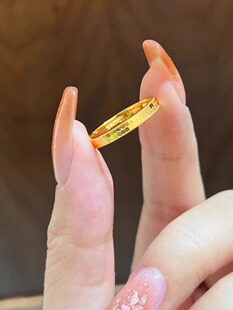 龙鳞戒指鱼鳞蜂巢素圈指环男女情侣新款黄金色时尚光圈对戒子复古