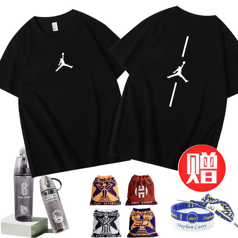 夏季新款aj飞人宽松纯棉t恤男女学生纯棉半袖青少年情侣上衣体恤