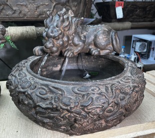 中国风仿青石禅意桌面花盆水盆石头怀旧做旧吐水吸水兽流水花盆