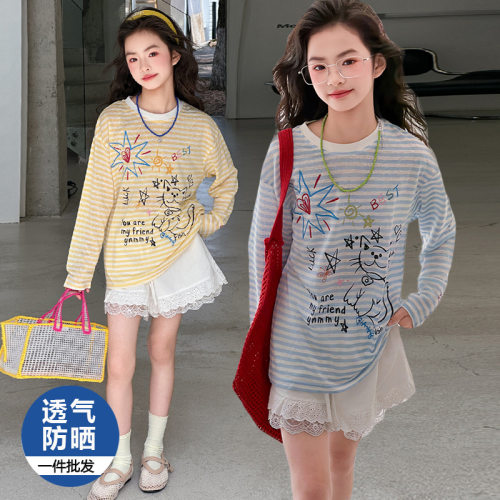 女童涂鸦长袖T恤2026新款夏装洋