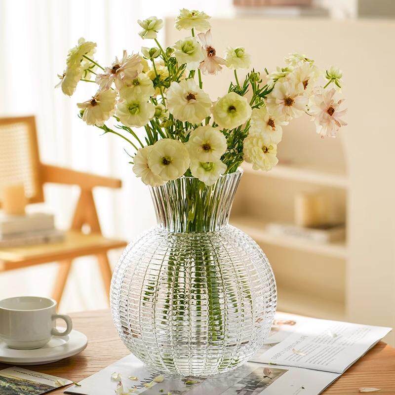 北欧轻奢透明玻璃花瓶摆件客厅插花高级感水养富贵竹百合餐桌装饰