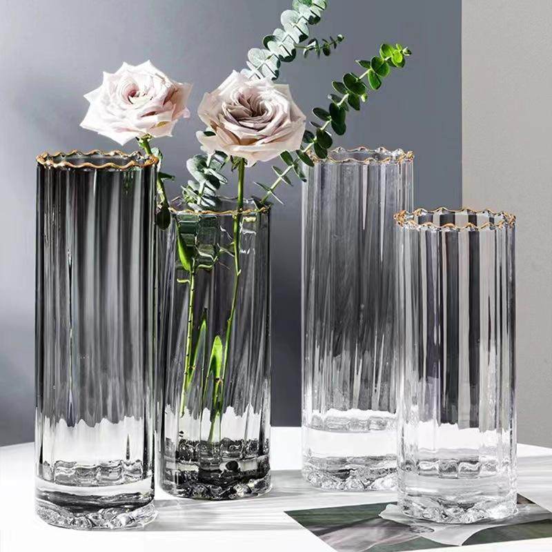 法兰晶玻璃花瓶摆件客厅插花水养富贵竹百合花高级感轻奢落地花瓶