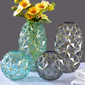 欧式 饰花瓶摆件 轻奢描金鸟巢玻璃花瓶插花鲜花餐厅客桌卧室玄关装