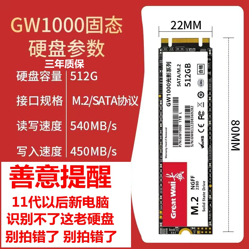 Great Wall/长城GW1000全新1T高速M2固态SATA协议硬盘SSD硬盘