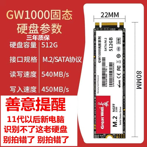 Great Wall/长城GW1000全新1T高速M2固态SATA协议硬盘SSD硬盘