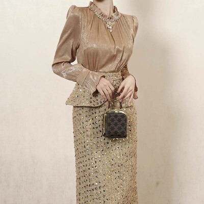 【有里布】法式名媛千金假两件连衣裙女秋冬高级感LJ0245