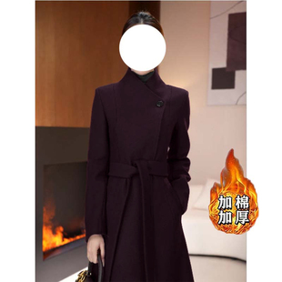 长短款 含腰带 秋冬女外套收腰气质大衣QY0182 加棉加厚
