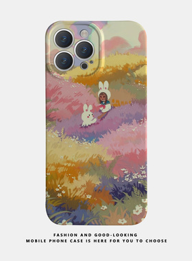 适用苹果华为油画兔子女孩iPhone17 15promax13reno9mate40P30/p50新款nova10x90pro荣耀80情侣手机壳iqoo12