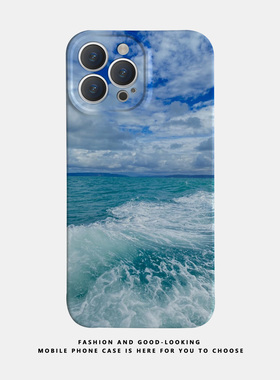 适用苹果oppo华为荣耀iphone17 15promax/14pro/nova10/p50E/mate50/iqoo12新款情侣手机壳风景蓝色大海天空