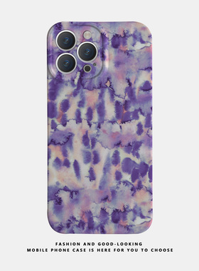 适用华为oppo苹果iqoo荣耀小米iphone17 16promax/15pro/14/13/12/mate70 60情侣手机壳plus个性紫色油墨涂鸦