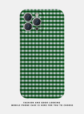 适用苹果oppo华为荣耀iphone17 15promax/14pro/nova10/p50E/mate40/reno8/9/80新款情侣手机壳绿色棋盘格子