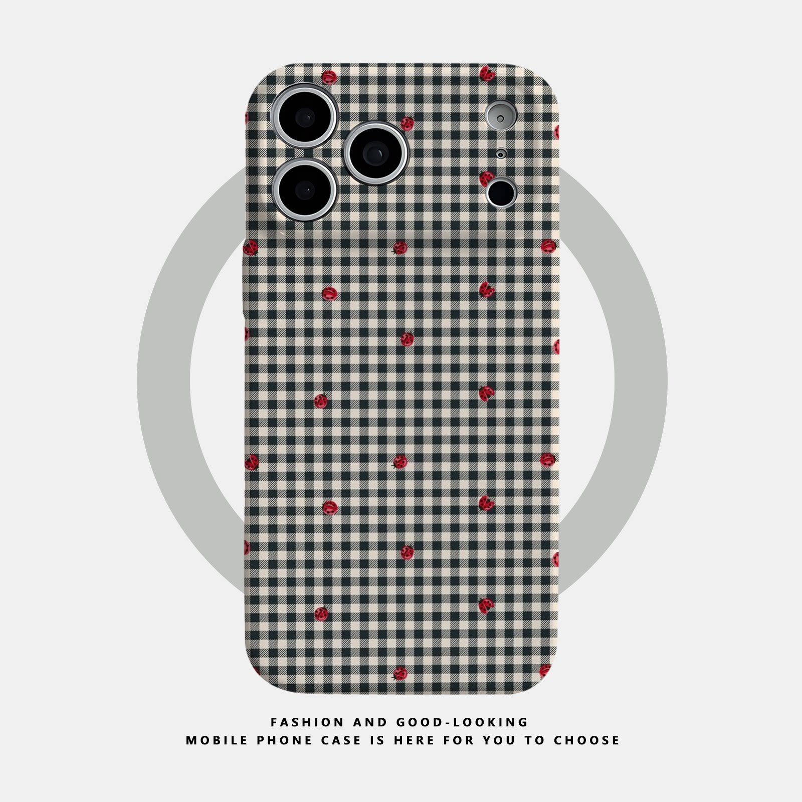 适用于苹果iPhone17ProMax手机壳16 15 14 Plus 13 12 11新款高档磁吸菲林硬壳全包潮防摔保护套黑白格子瓢虫