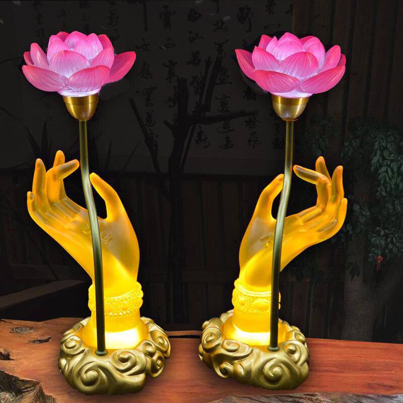 莲花灯供佛一对七彩琉璃灯佛手莲花灯LED长明灯佛供灯供佛荷花灯
