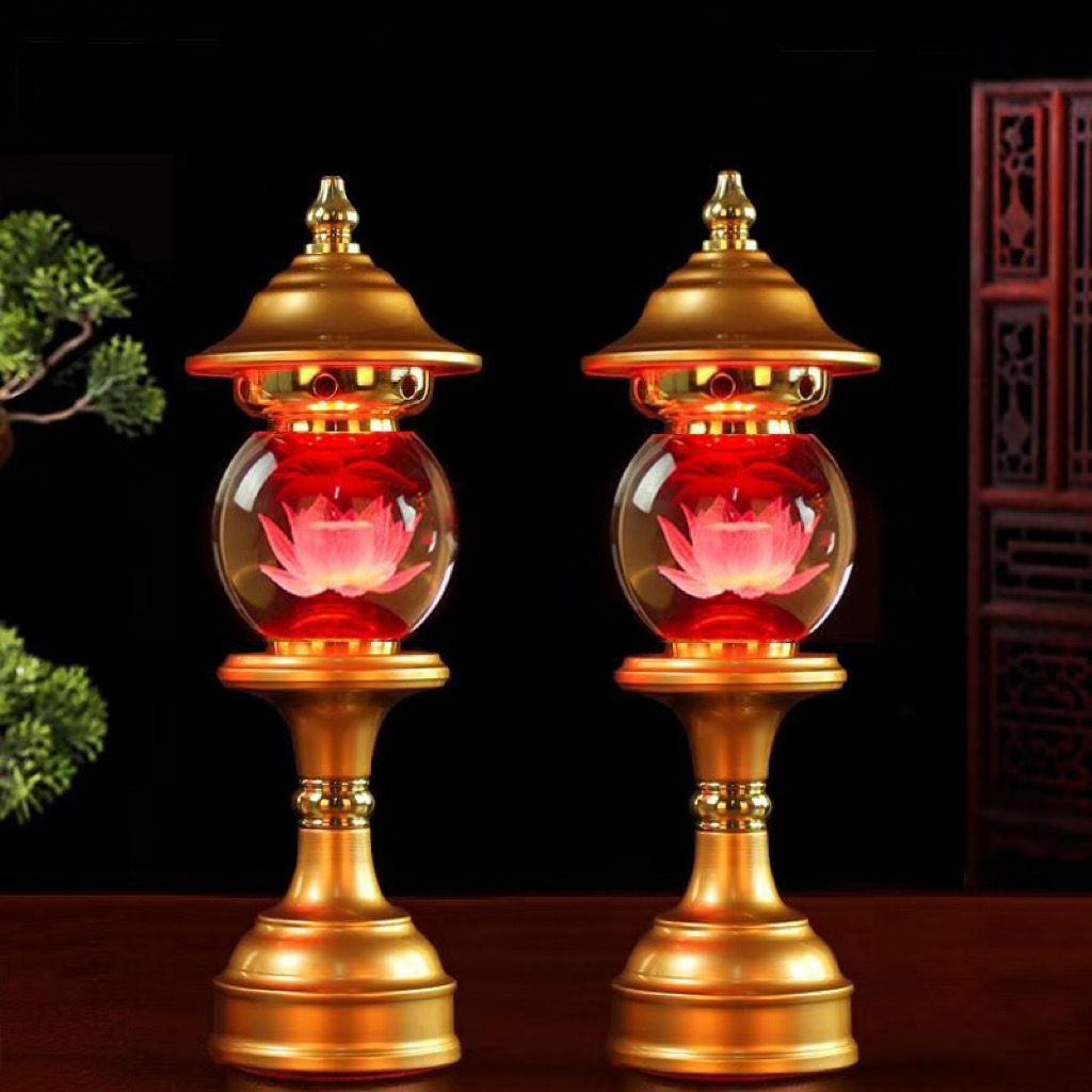 七彩莲花灯水晶莲花灯七彩供佛灯佛前插电蜡烛灯佛具用品大全家用