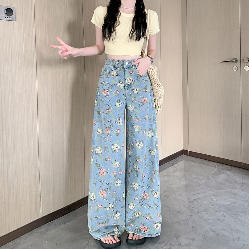 美式印花牛仔裤女2025夏季新款