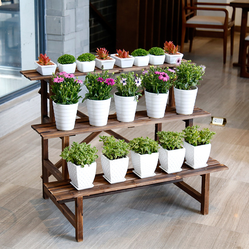 户外庭院阳台露台大型炭化防腐实木制/梯形花架四层鞋架置物架子