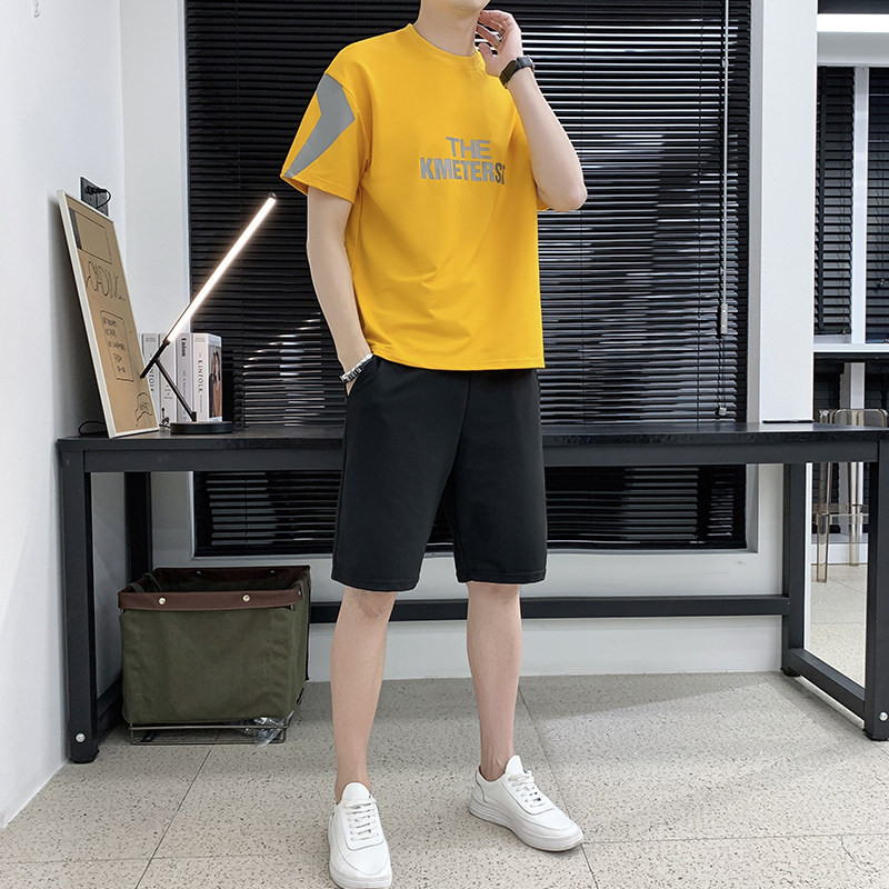 2021新款跑量男士短袖套装T恤休闲时尚印花青少年4002-3503，男装套装，星座1018