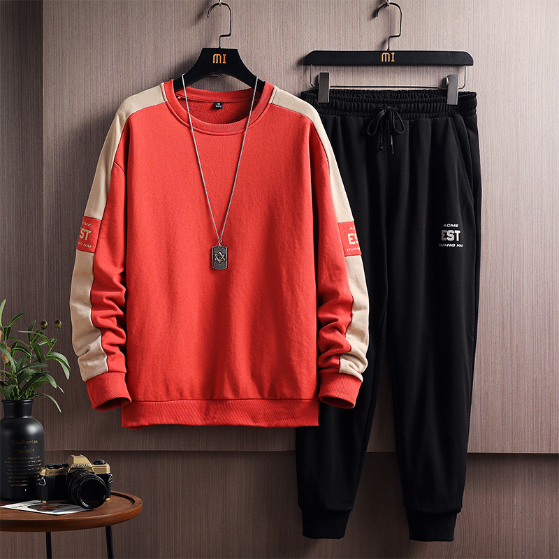 Men's spring new high-end cotton proof youth round neck sweater suit