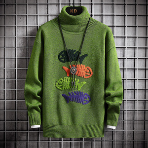 2021男士秋冬季新款潮流刺绣针织衫俩翻领毛衣4002-M663图片