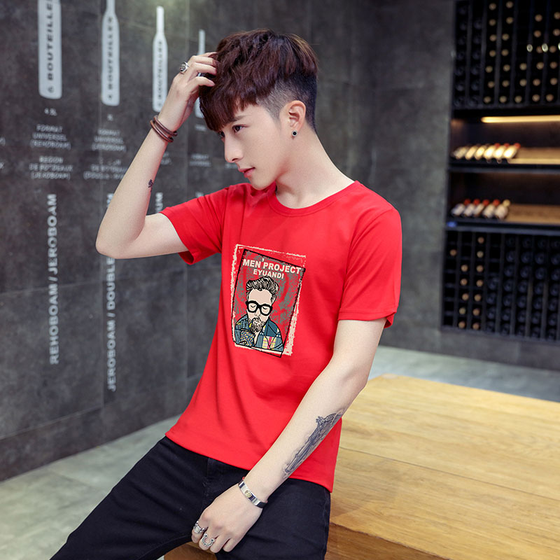 Men's running volume summer new youth short sleeve T-shirt round neck printed top