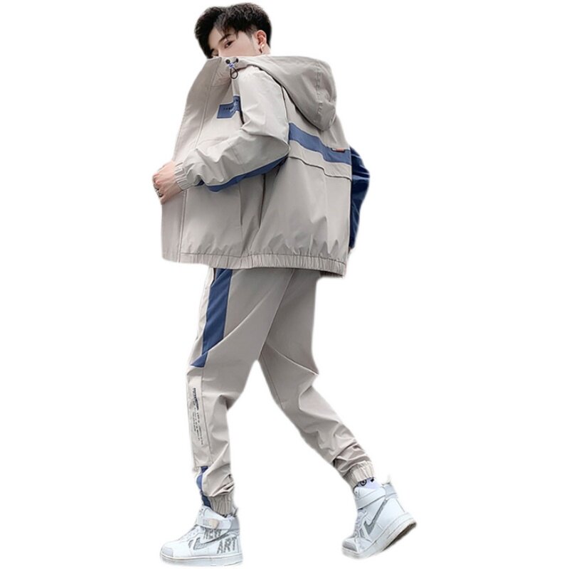 2021秋季新款套装男外套ins潮撞色拼接连帽运动工装4002-330,男装休闲套装,星座1018