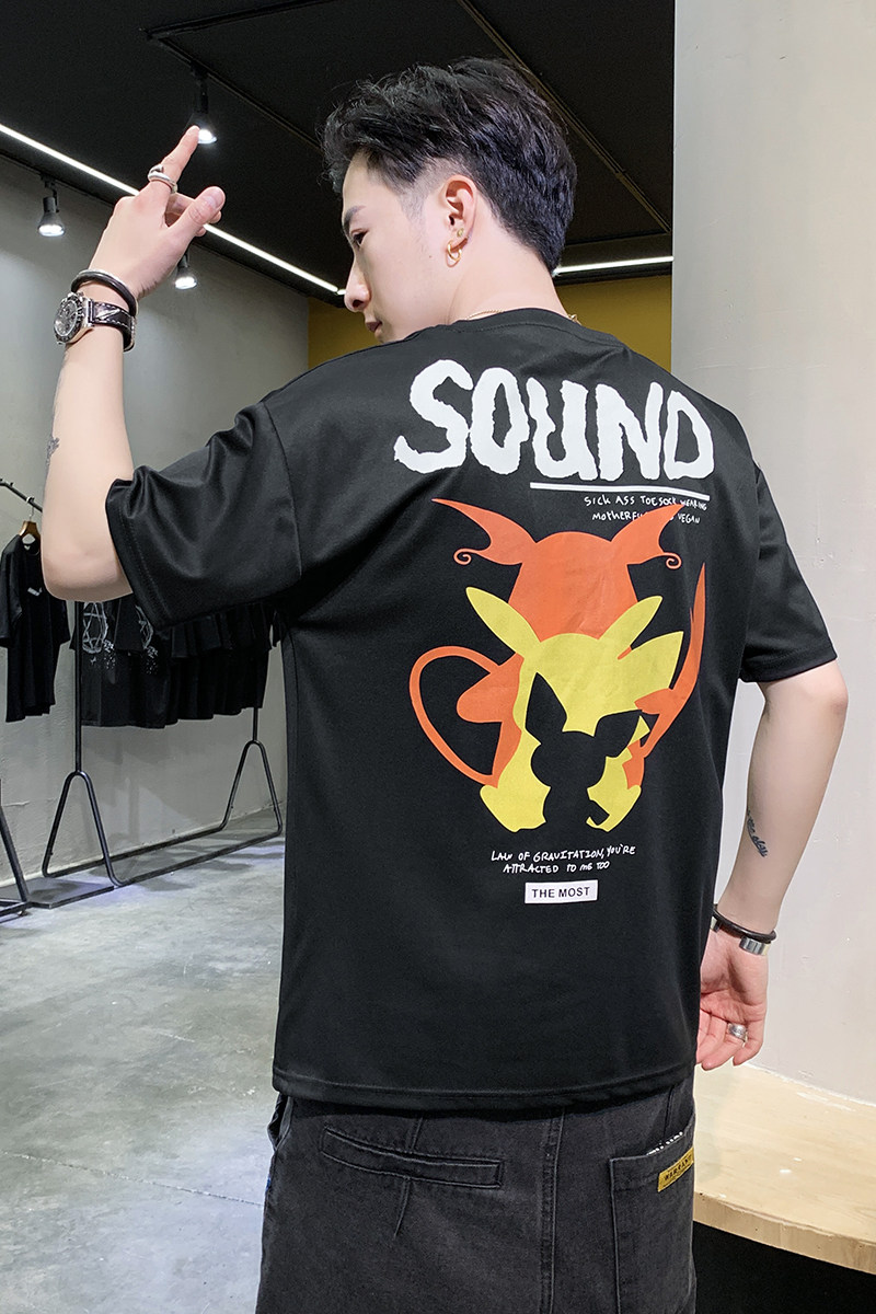 男冰丝短袖T恤2021新款潮牌圆领夏装修身衣服时尚4002-T025-P15,男装T恤,星座1018