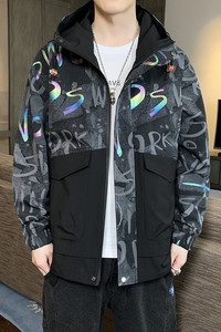 连帽男士2021秋季ins潮炫彩拼接高品质夹克户外服4002-J555图片