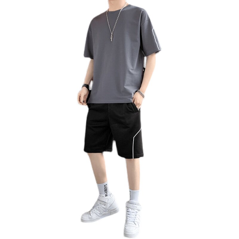 2021新款套装男夏季潮流宽松百搭短袖T恤五分裤4002-8771-P36,男装休闲套装,星座1018