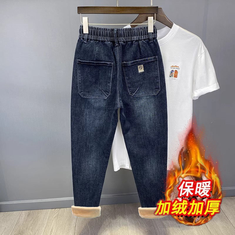 冬季新款加绒加厚牛仔裤男修身小脚休闲男裤潮牌百搭休闲长裤子
