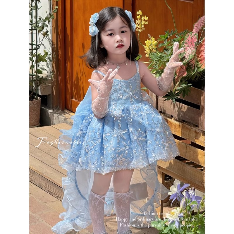 女童艾莎公主裙冰雪奇缘生日礼服