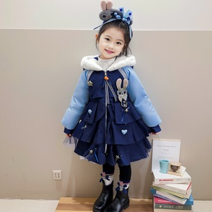 朱迪兔子警官棉衣女童秋冬新款加厚派克服女孩加绒加厚冲锋衣外套