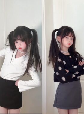 宇涵妈女童灰色高腰西装半身裙