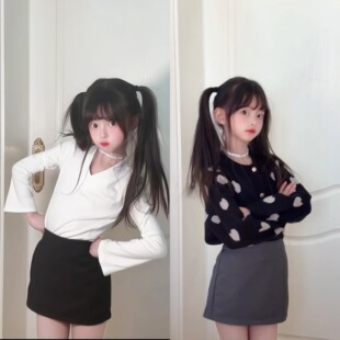 女童灰色高腰西装半身裙儿童童百搭显瘦包臀裙女孩一步裙a字短裙