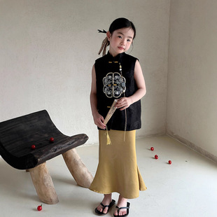 儿童盘扣马甲背心鱼尾半身裙两件套 高级感国风套装 女童夏季 新中式