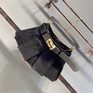 美式 女童超短裙儿童松紧腰百褶牛仔裙宝宝小女孩a字包臀半身裙夏