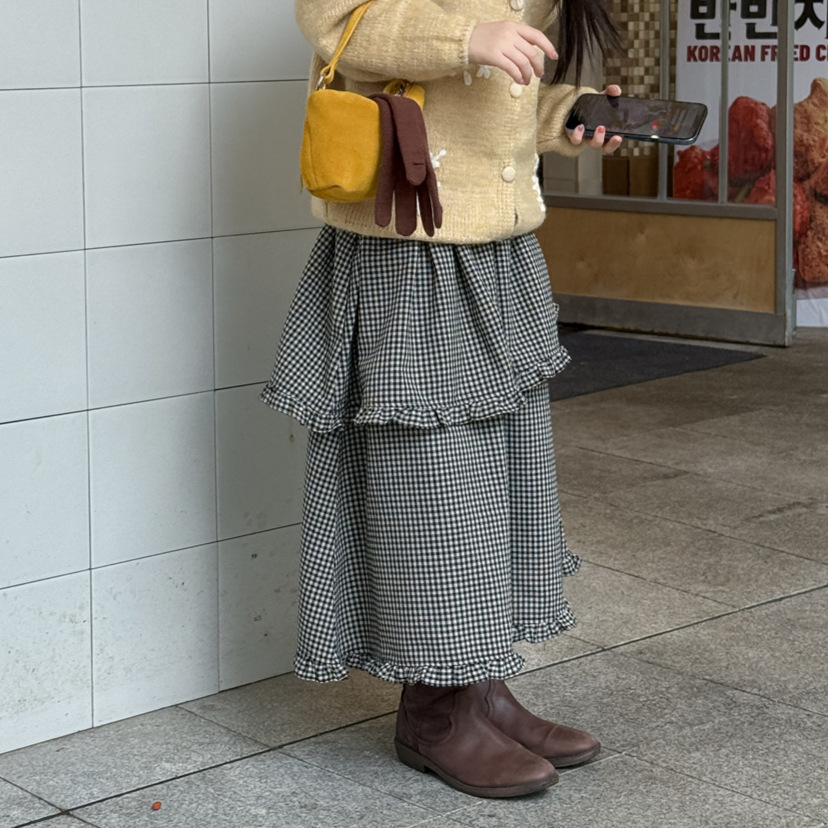 格子假两件长裙女童春秋裙子