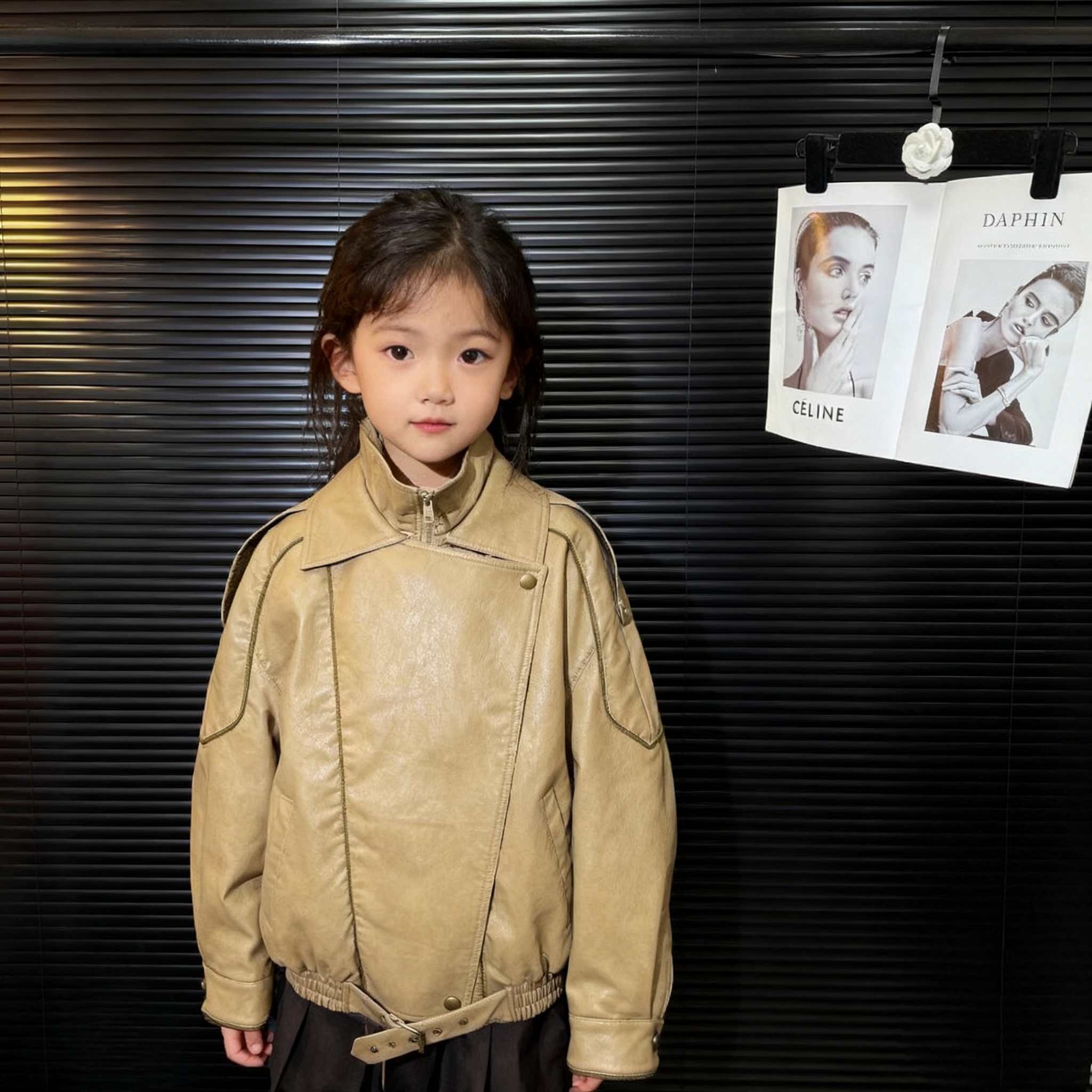 女童帅气工装皮衣外套