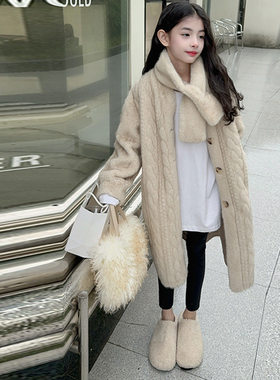 女童外套长款针织大衣