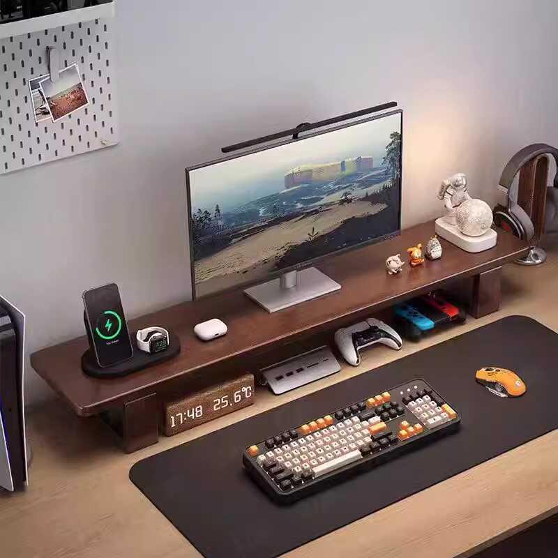 实木电脑屏幕显示器台式架托架增高支架桌面收纳增高原木垫高架子