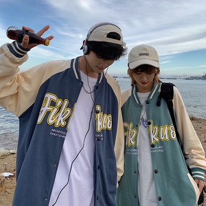 402-5-WY-202-P65 22春潮字母刺绣印花宽松vibe棒球服情侣外套图片