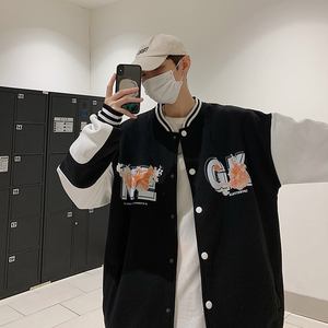 B266-WY-216-P65 22春 原创设计情侣休闲外套宽松潮流棒球服卫衣图片