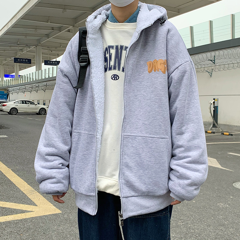 B266-WY-705-P95 连帽开衫加绒加厚休闲流行宽松羊羔毛外套图片