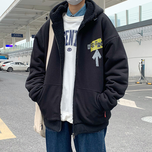 B266-WY-703-P95 羊羔毛开衫卫衣加绒加厚外套宽松连帽上衣图片
