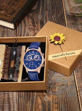 Men underwear手表套装男士时尚休闲两眼皮带石英手表+自行车