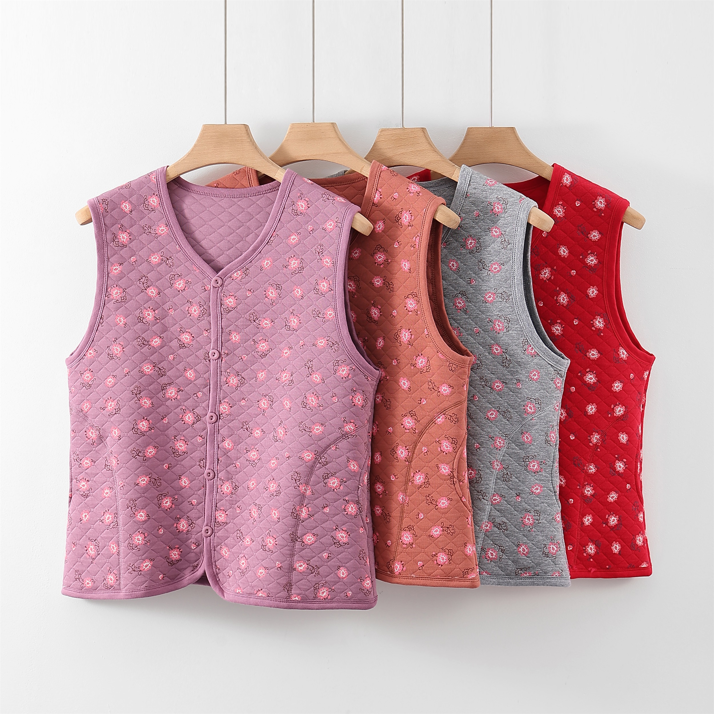 中老年秋冬女马甲保暖内衣大码开衫三层夹棉背心老人上衣坎肩