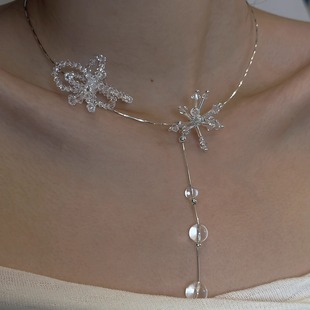 JINWAN泉系列 原创设计露珠冰花925银可抽拉多戴法爆闪项圈项链