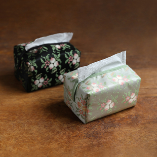 春泥布艺中式织锦面巾纸盒布艺提花抽纸盒复古茶室家用收纳纸巾盒